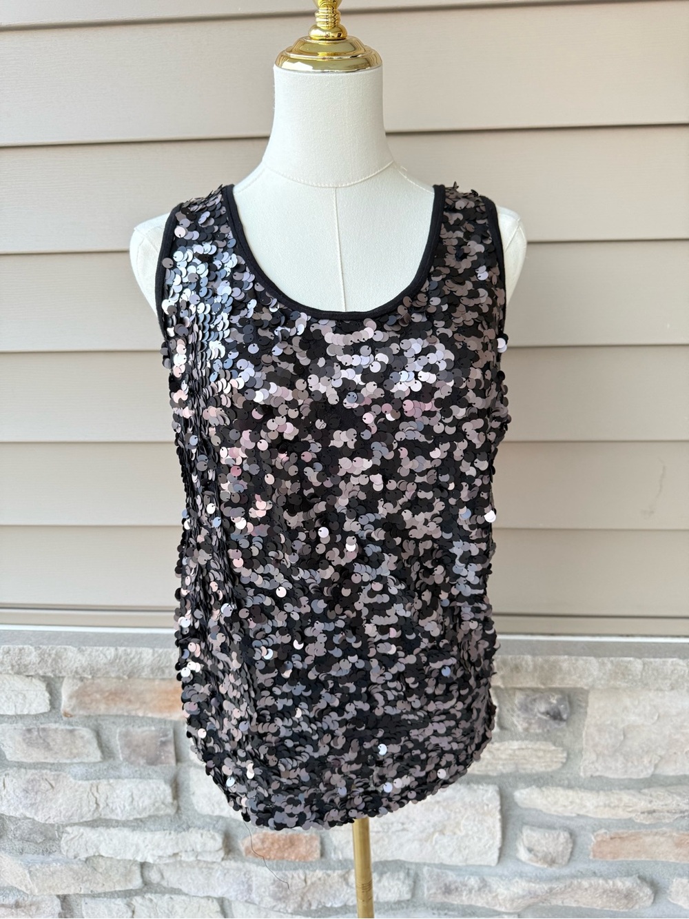 Calvin Klein Black Sequin Scoop Tank Top